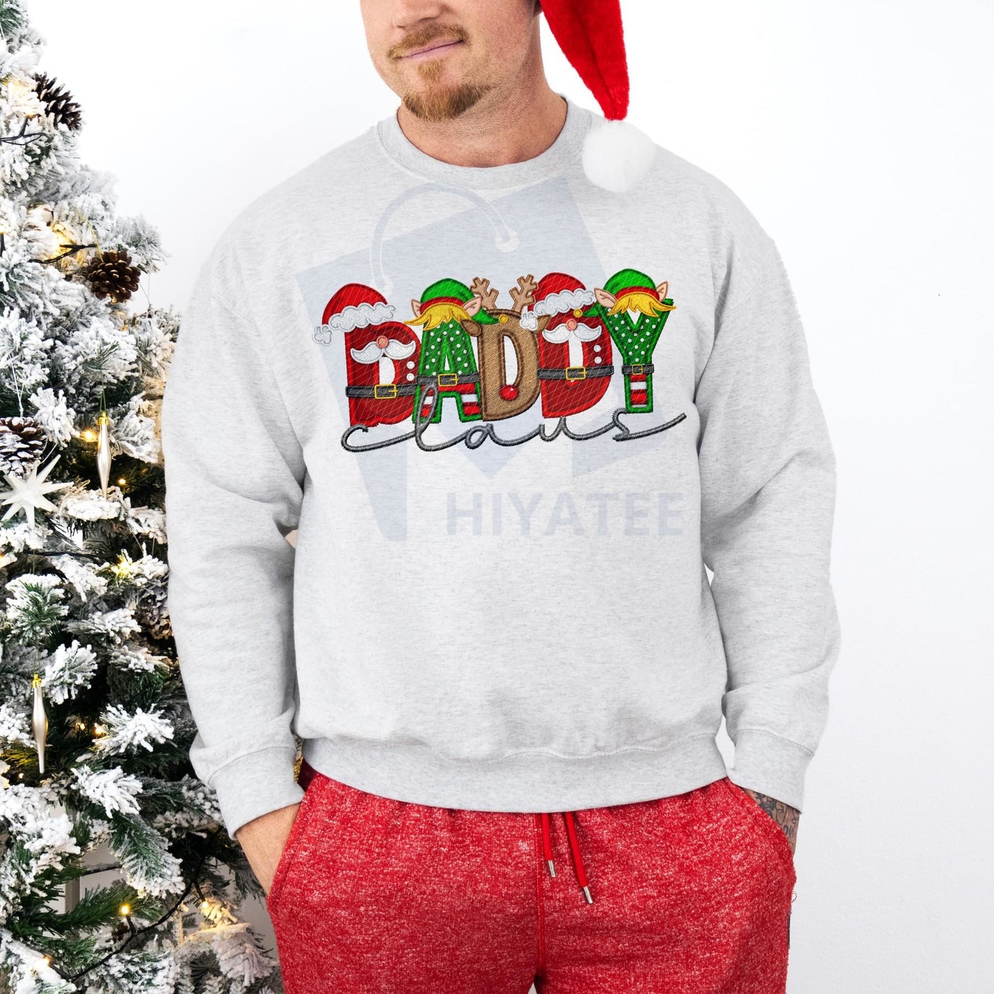 Unisex Faux Embroidery Santa Claus Sweatshirt – Vintage Holiday Pullover, Cozy Christmas Gift