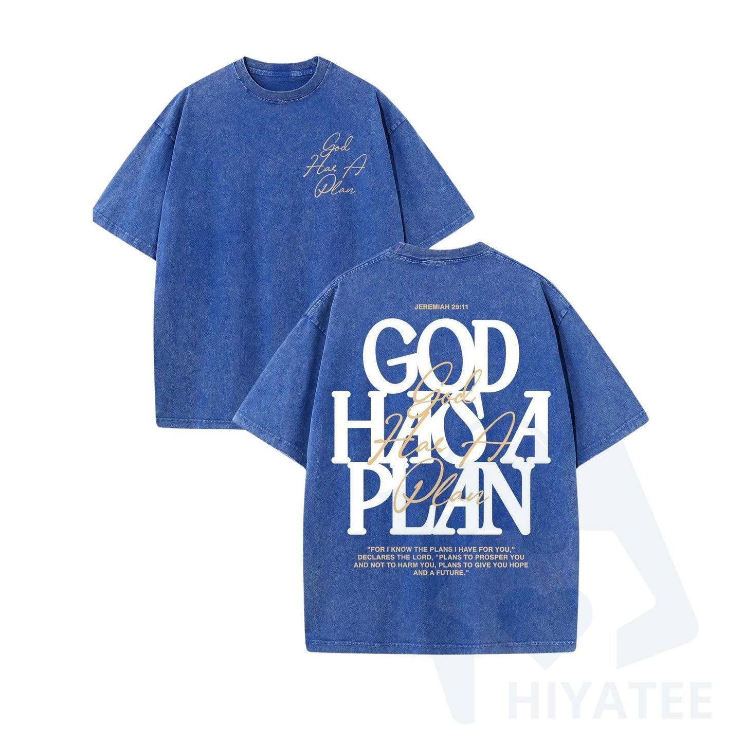 "God Has a Plan" T-Shirt – Retro Washed 230g Cotton, Double-Sided Christian Streetwear