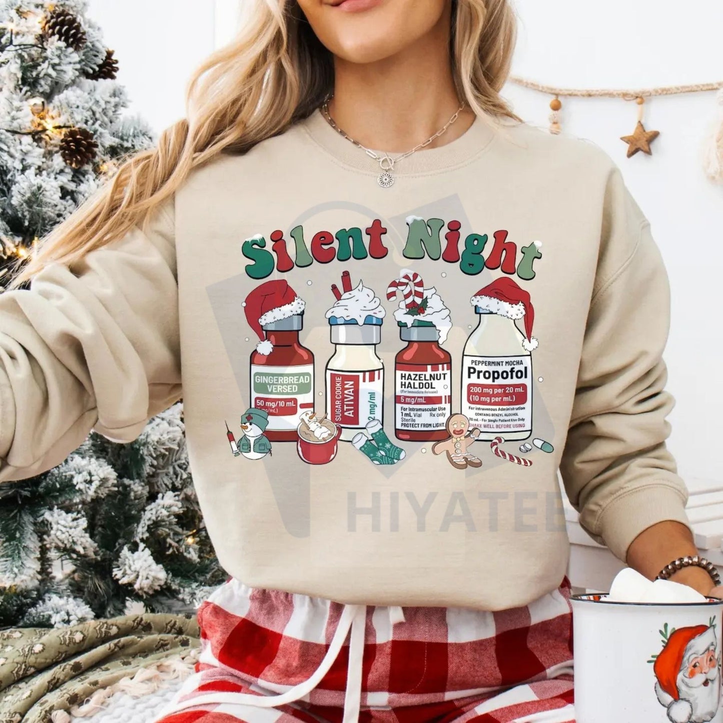 Silent Night Christmas Nurse Sweatshirt: Medical Holiday Shirt, Stethoscope Graphic Crewneck, Healthcare Worker Gift