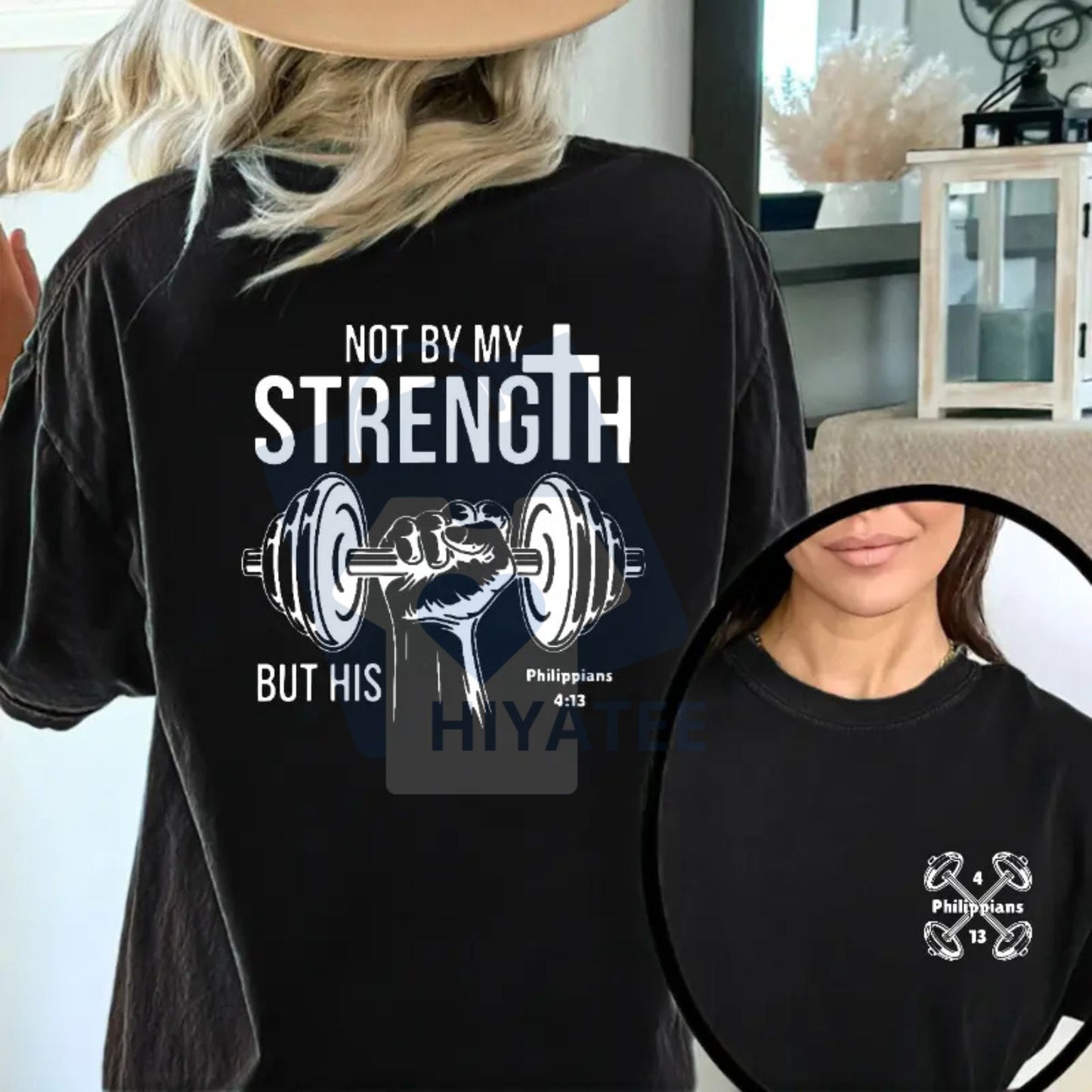 "Not By My Strength" T-Shirt – Vintage Heavyweight Cotton, Double-Sided Christian Gym Graphic Tee
