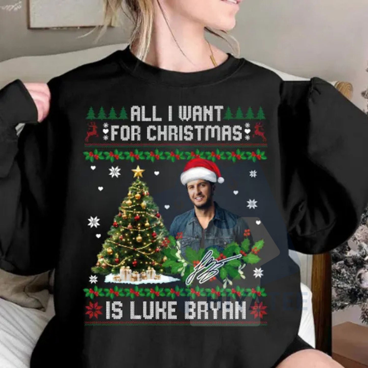 All I Want For Christmas Is Luke Bryan Shirt: Christmas Country Music Lover Gift, Trending Music Lover Tee, Holiday Fan Apparel