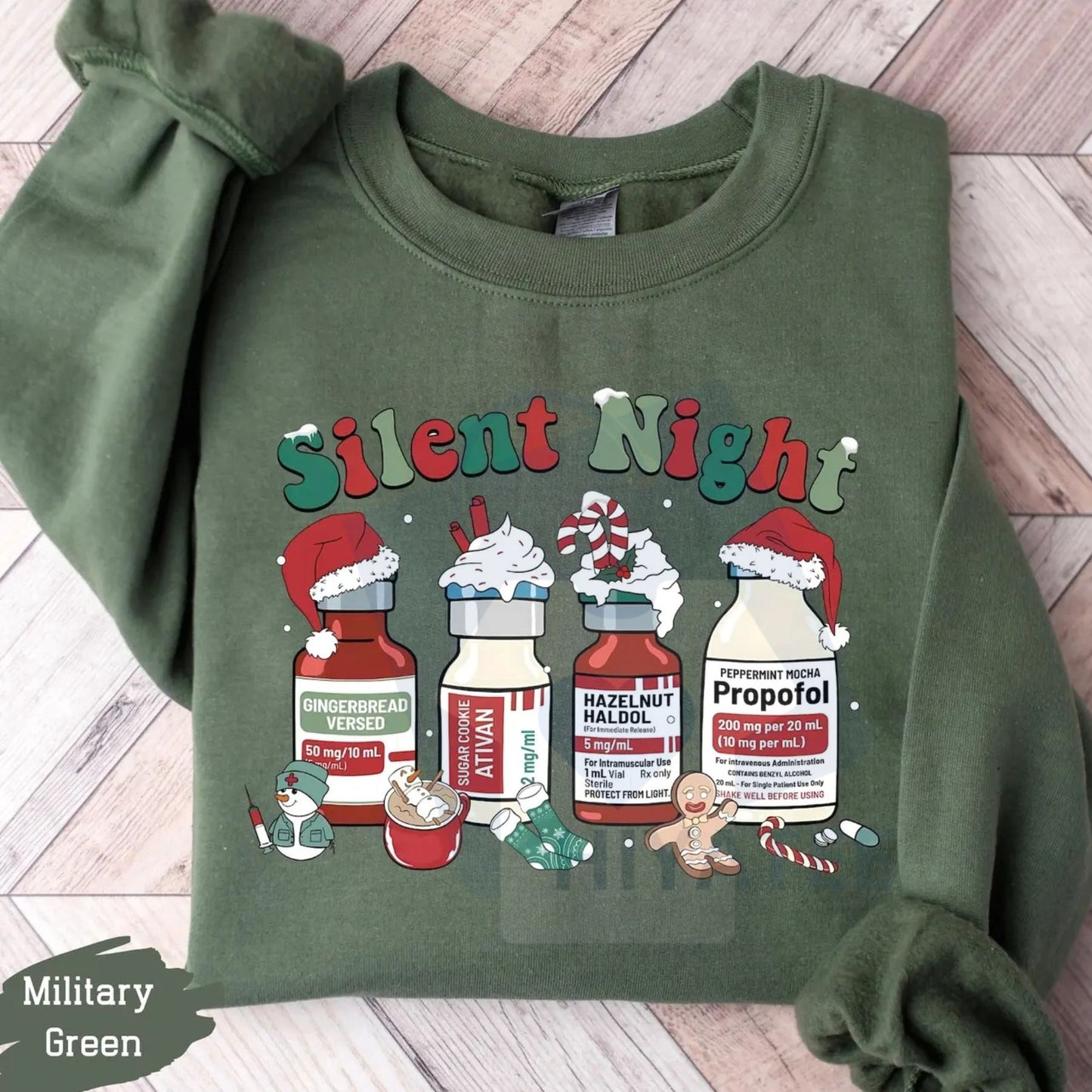Silent Night Christmas Nurse Sweatshirt: Medical Holiday Shirt, Stethoscope Graphic Crewneck, Healthcare Worker Gift