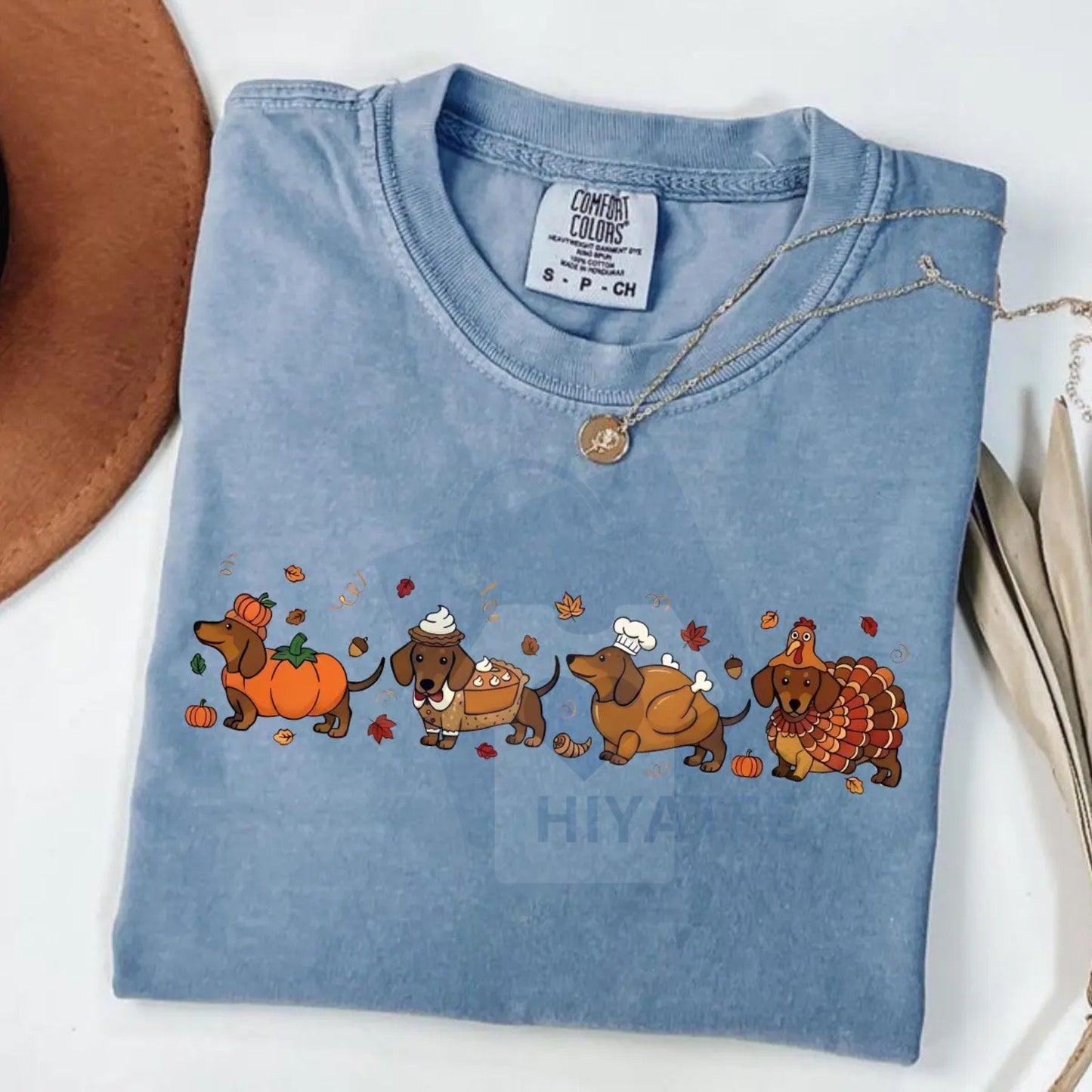 Comfort Colors Thanksgiving Wiener Dog T-shirt – Funny Dachshund Costume Tee, Retro "Gobble" Graphic, Cute Dog Lover Gift