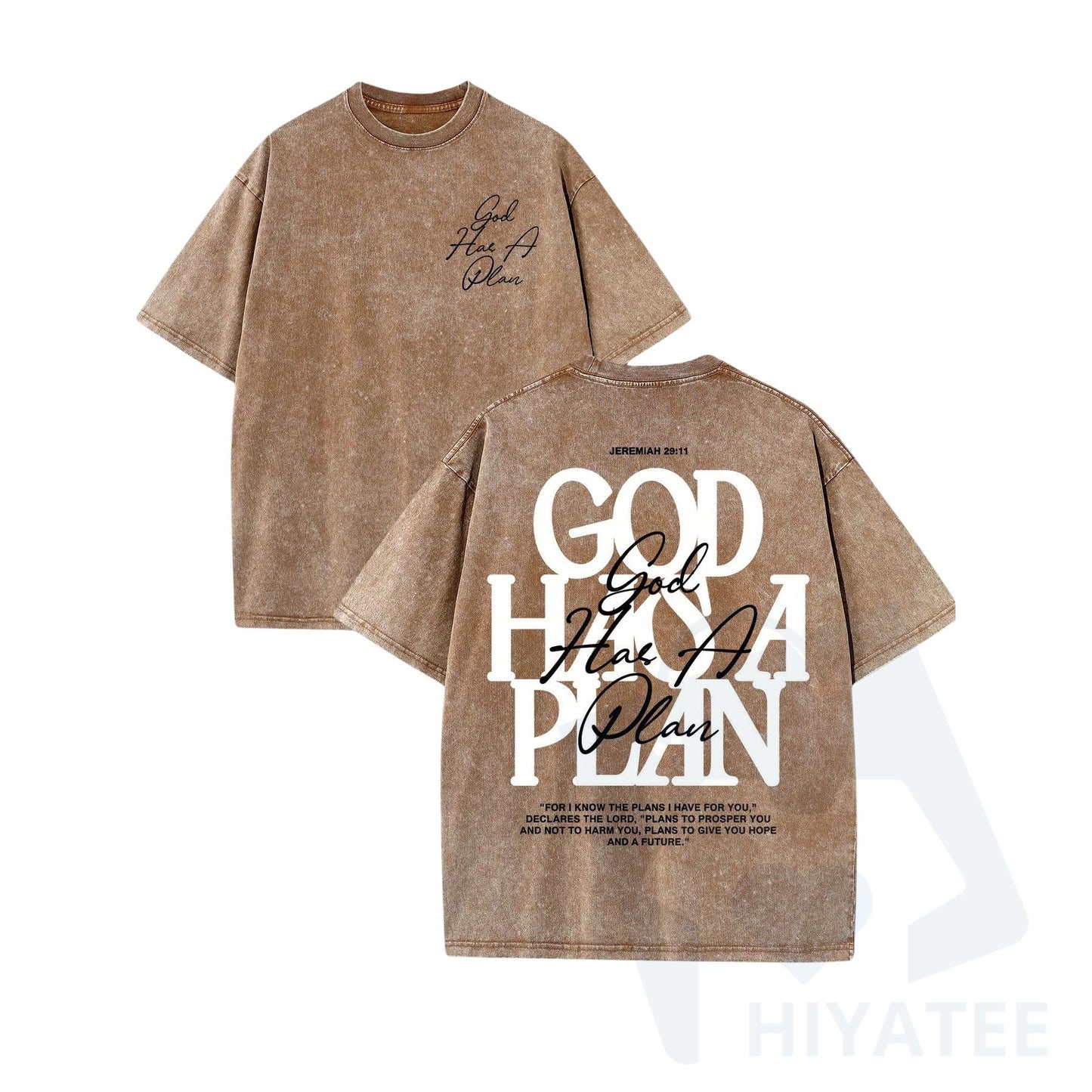 "God Has a Plan" T-Shirt – Retro Washed 230g Cotton, Double-Sided Christian Streetwear