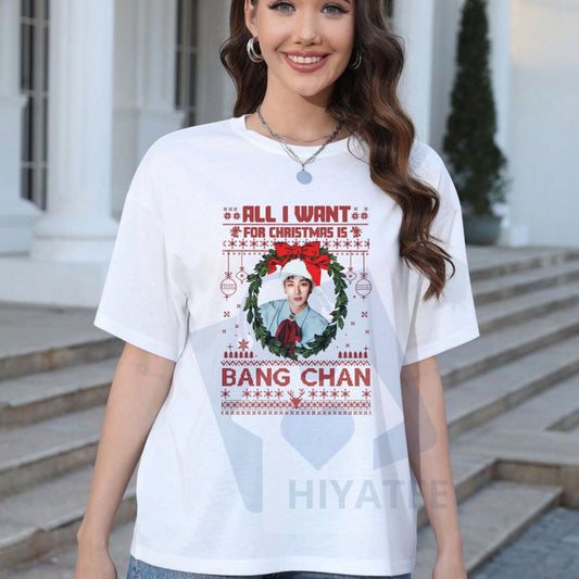 "All I Want For Christmas Is Bang Chan" T-Shirt – Funny K-Pop Stray Kids Fan Gift Jumper - Hiyatee