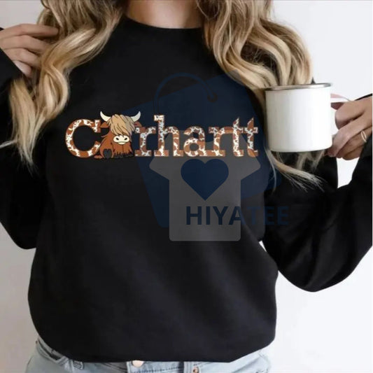 Highland Cow Sweatshirt: Western Cute Cow Crewneck, Farming Sweatshirt, Cow Gift For Her, Farmer Gifts - Hiyatee