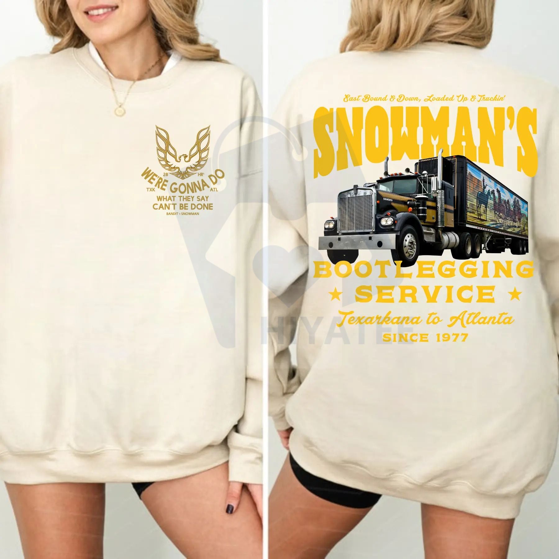 Snowman's Bootlegging Service 2 Side Sweatshirt: Smokey and the Bandit Movie Merch, Unisex Trendy Gift for Him, Classic Film Fan Pullover - Hiyatee