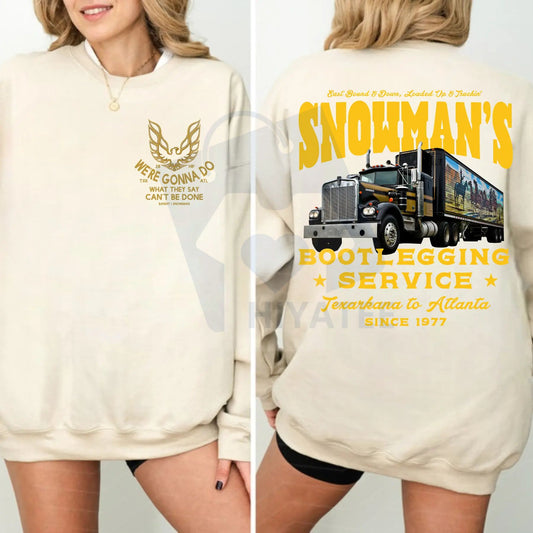 Snowman's Bootlegging Service 2 Side Sweatshirt: Smokey and the Bandit Movie Merch, Unisex Trendy Gift for Him, Classic Film Fan Pullover - Hiyatee
