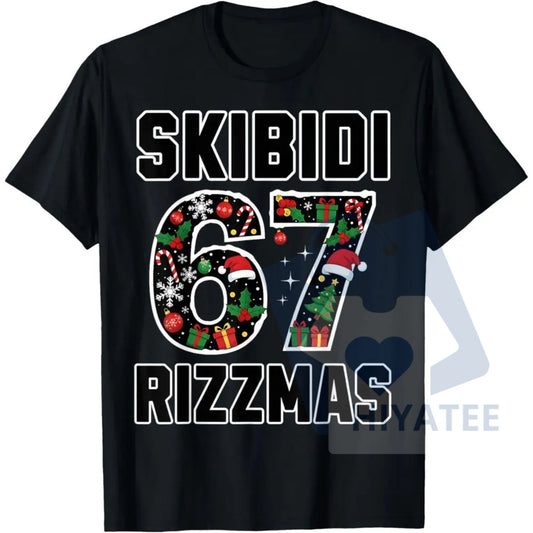 Solid Color Rizz Christmas 67 T-Shirt – Funny Gen Alpha Skibidi Rizzmas Tee - Hiyatee