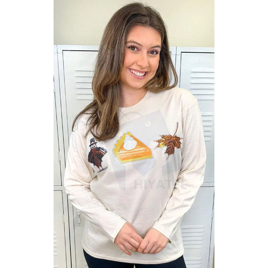 Thanksgiving Sparkle Boyfriend Long Sleeve T-Shirt – Cozy Seasonal Comfort Tee - Hiyatee