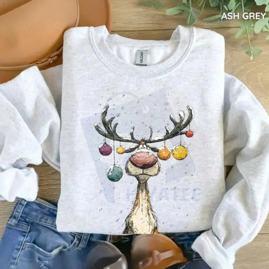 Vintage Reindeer Sweatshirt: Cute Christmas Sweater, Retro Holiday Crewneck Pullover, Unisex Festive Apparel - Hiyatee